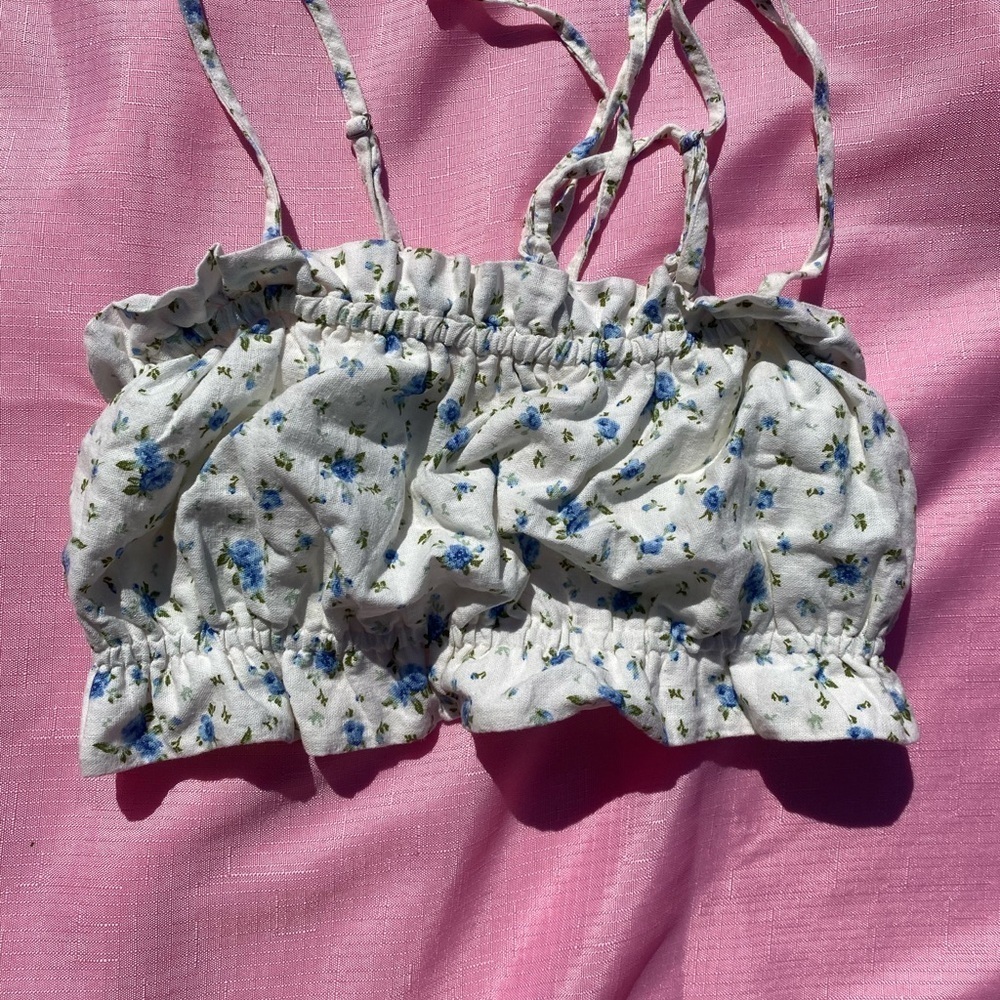 White & Blue Floral Crop Top